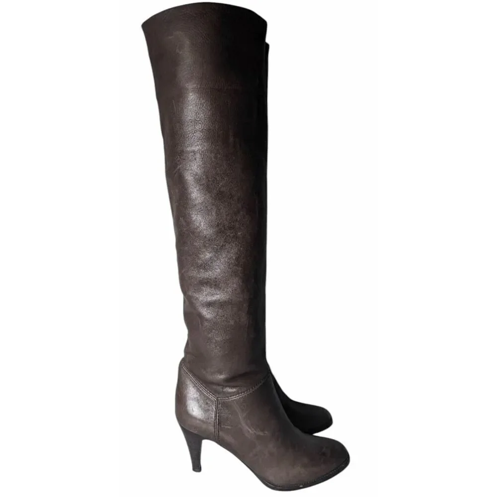 L'AUTRE CHOSE Slouchy Brown Leather Over The Knee Boot Size 37.5